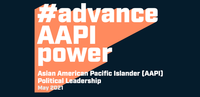 ID: dark blue background with the words "advance AAPI Power"