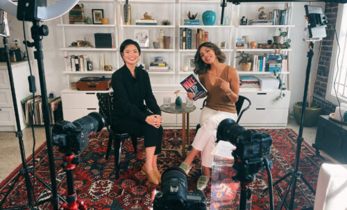 Leena Barakat, President & CEO of WDN (right) in an interview with Michelle MiJung Kim, author of The Wake Up (left)
